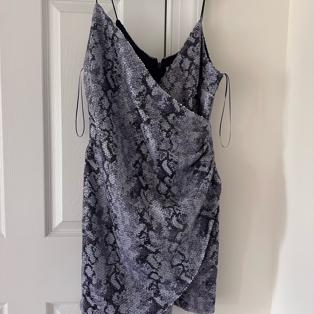 J.O.A. Purple Sequin Snakeskin Mini Dress Faux Wrap Formal Dance Dress Cocktail